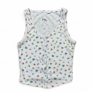 White PacSun Floral Snap Button Tank Top